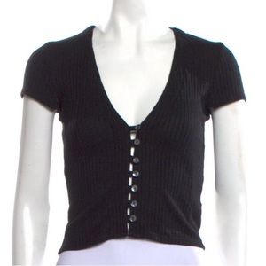 Reformation V-Neck Black Ribbed Short Sleeved Top Size Small
